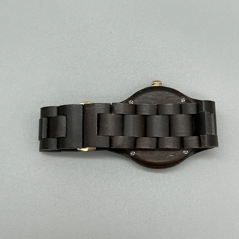 YL Mens Watch 39mm Rose Gold Tone Brown Wood Bracelet New Battery 6.25